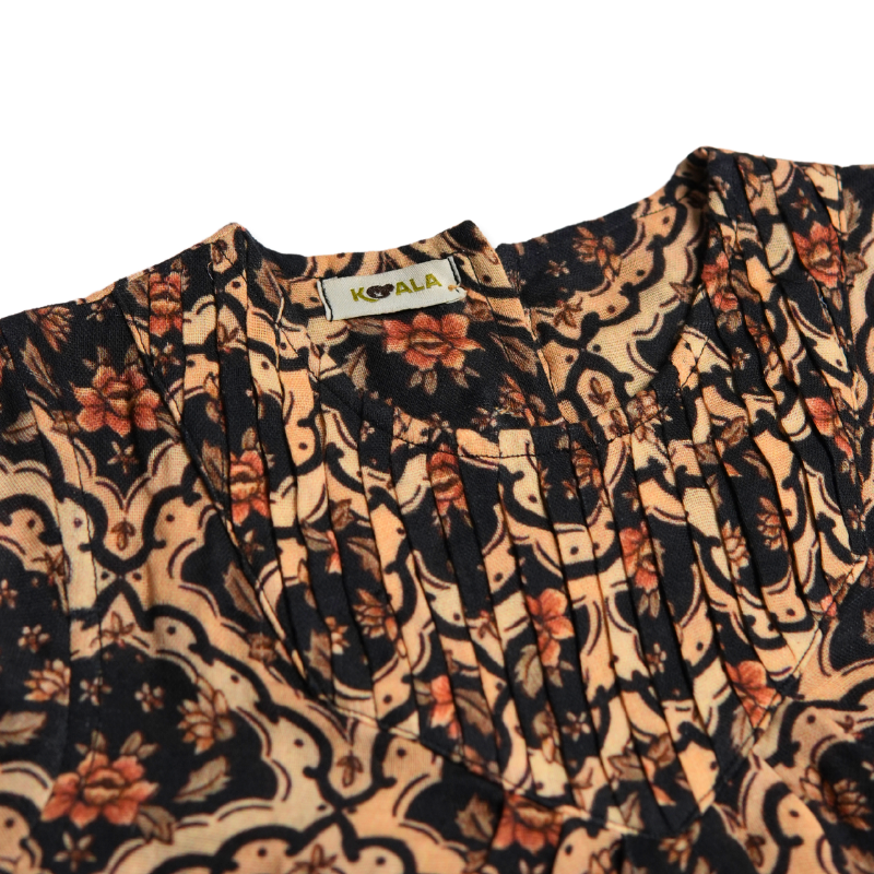 Koala Ethnic Motif Print Puff Sleeves Dress