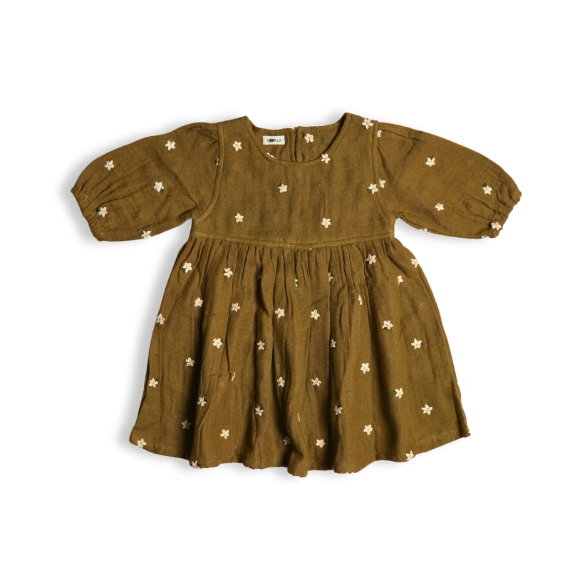 Koala Olive Green Fit and Flare Embroidery Dress