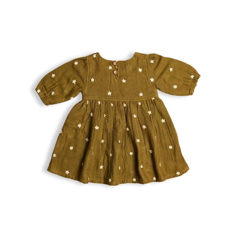 Koala Olive Green Fit and Flare Embroidery Dress