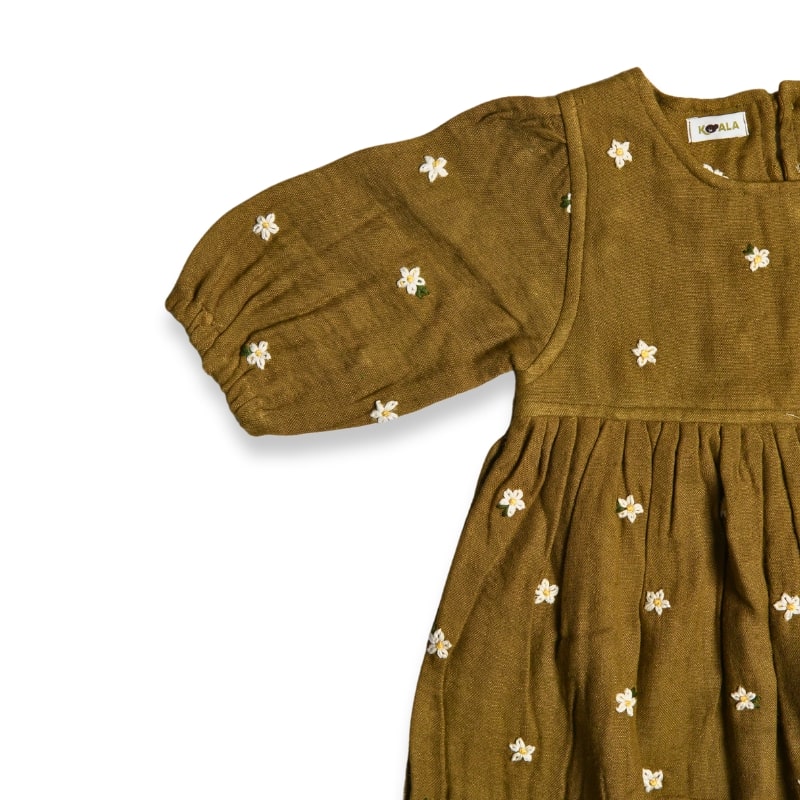 Koala Olive Green Fit and Flare Embroidery Dress