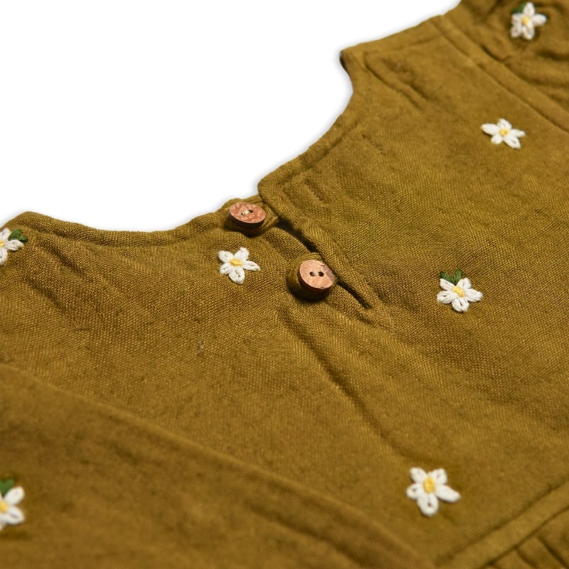 Koala Olive Green Fit and Flare Embroidery Dress
