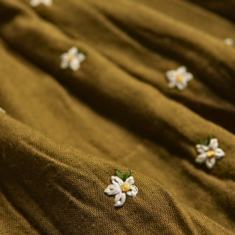 Koala Olive Green Fit and Flare Embroidery Dress