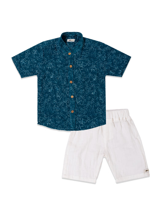 Koala Boys Ocean Blue Half Sleeve Organic Cotton Shirt with Pants