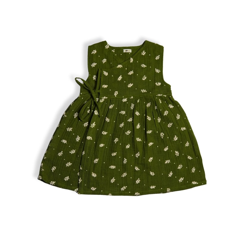 Koala Girls Leaf Embrodiery Wrapper Dress