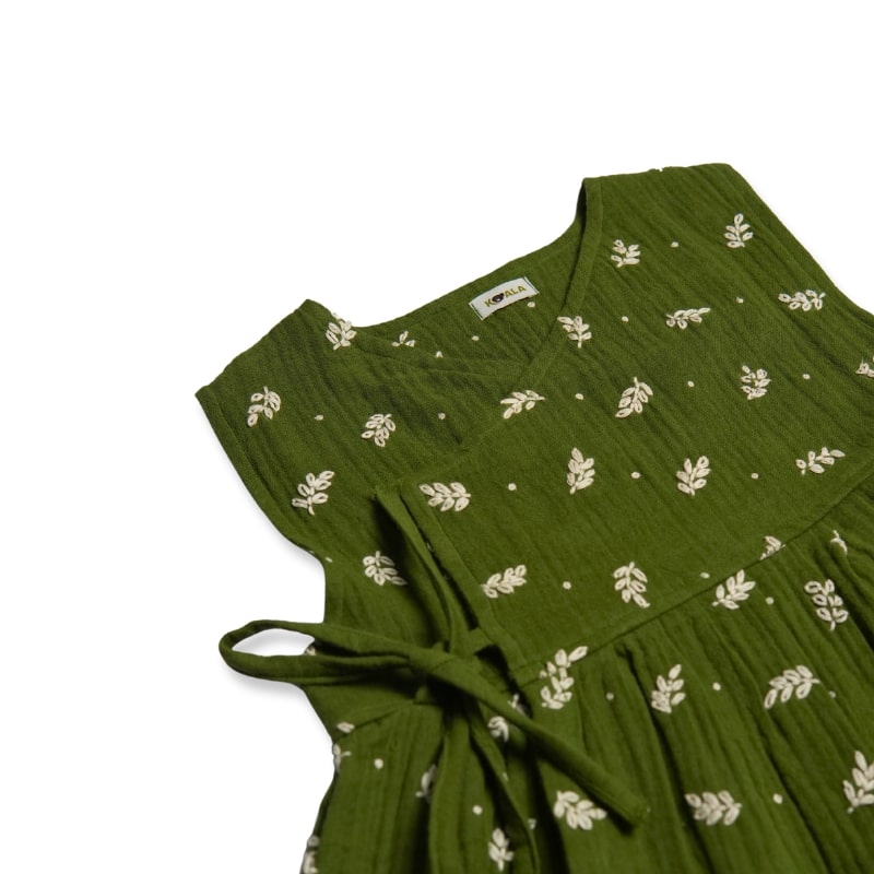 Koala Girls Leaf Embrodiery Wrapper Dress