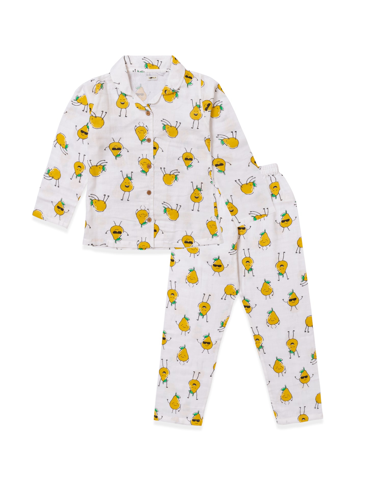 Koala Kidz Muslin Cotton Nightsuit – Cheerful Pear Print