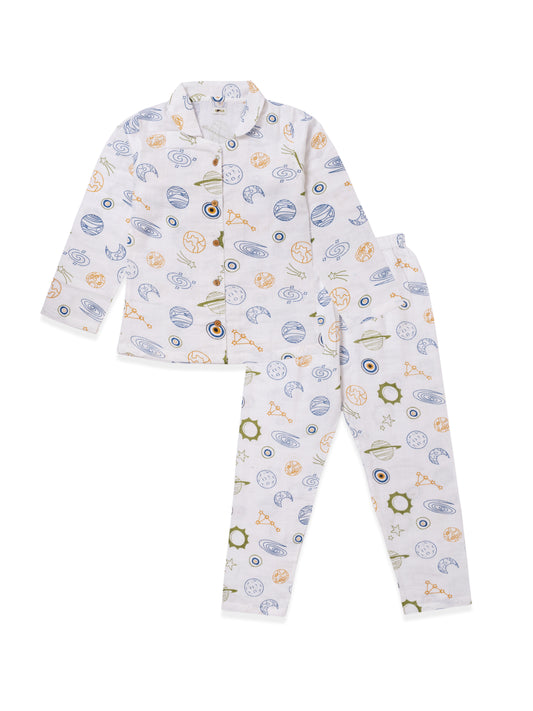 Koala Kidz Muslin Cotton Nightsuit – Galaxy Adventure Print