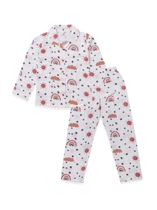 Koala Kidz Muslin Cotton Nightsuit – Rainbow Dreams Print