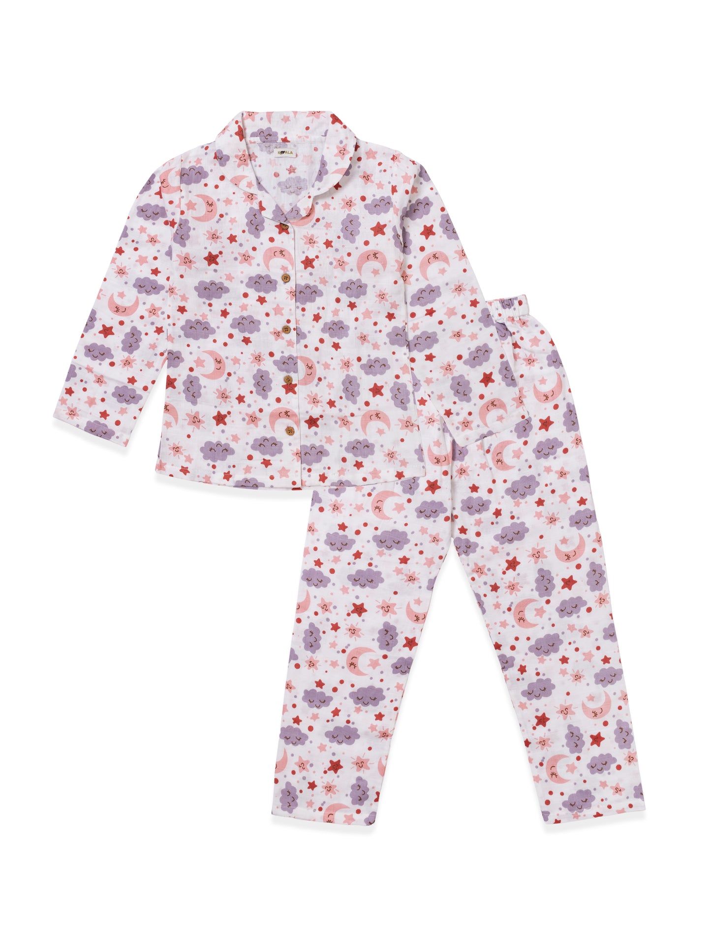 Koala Kidz Muslin Cotton Nightsuit – Moon & Stars Print
