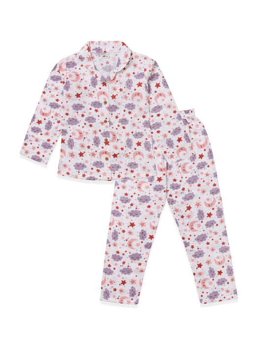 Koala Kidz Muslin Cotton Nightsuit – Moon & Stars Print