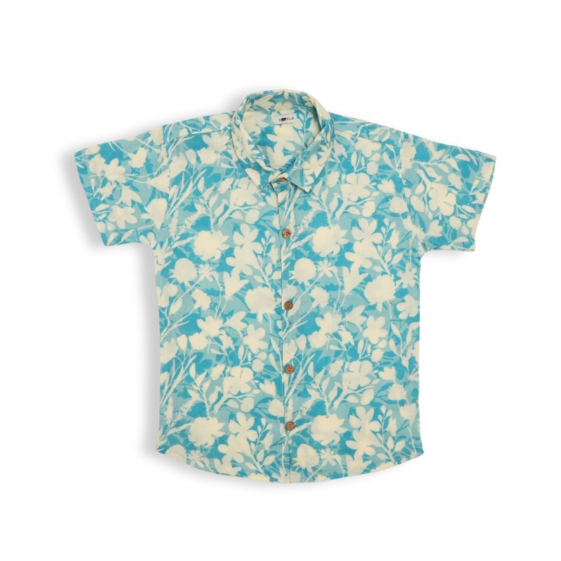 Koala Boys Printed Half Sleeve Cotton Bamboo Shirt with OffWhite Pants