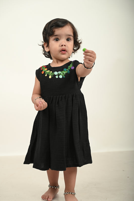 Koala Black Fit and Flare Dress with Embrodiery Work