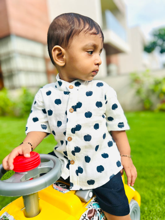 Koala Boys Half Sleeves Apple Print Shirt with Navy Pant