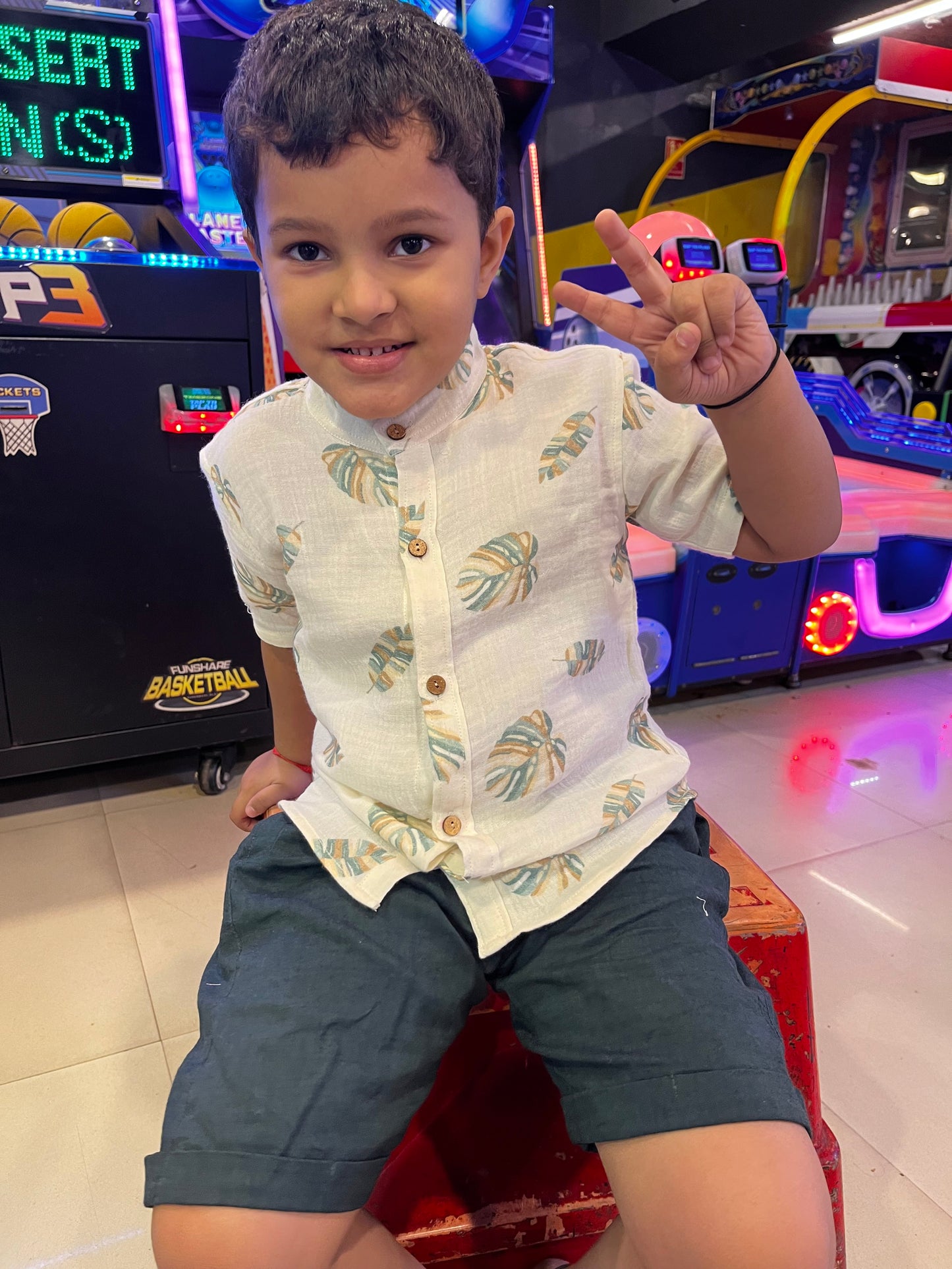 Koala Boys Half Sleeves Leafy Shirt with Olive Pants