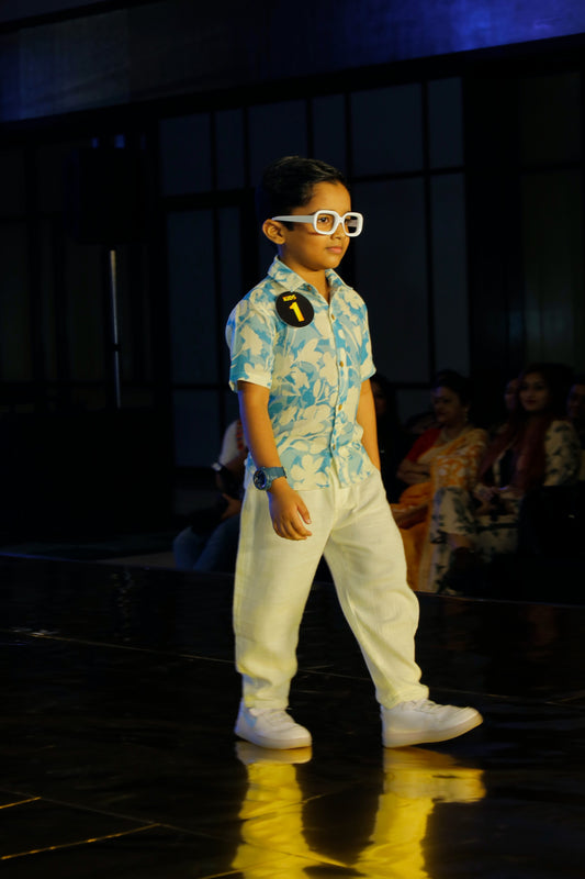 Koala Boys Printed Half Sleeve Cotton Bamboo Shirt with OffWhite Pants