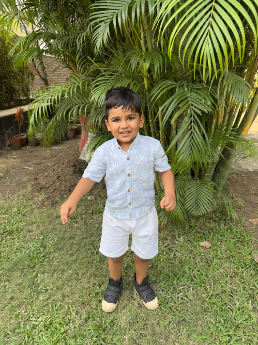 Koala Blue Breeze Cotton Half Sleeves Shirt with White Cotton Pants