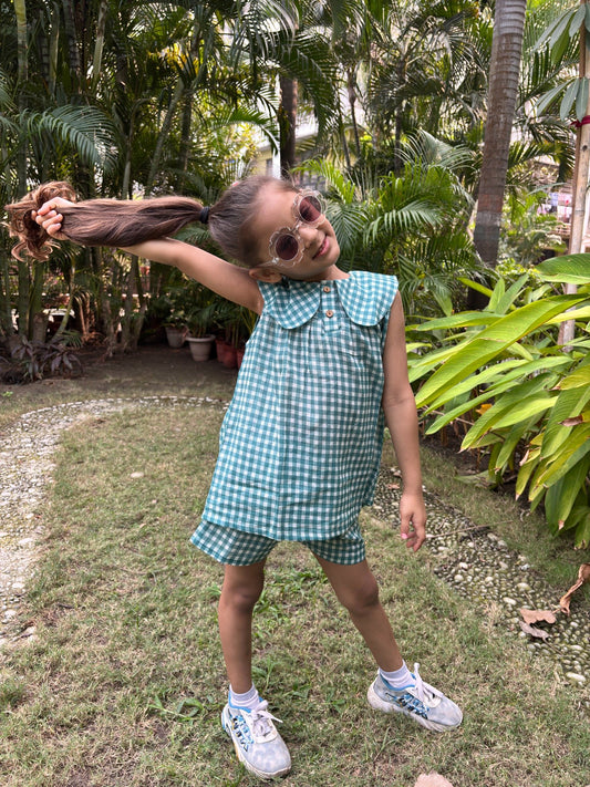 Koala Green Gingham Muslin Cord Set