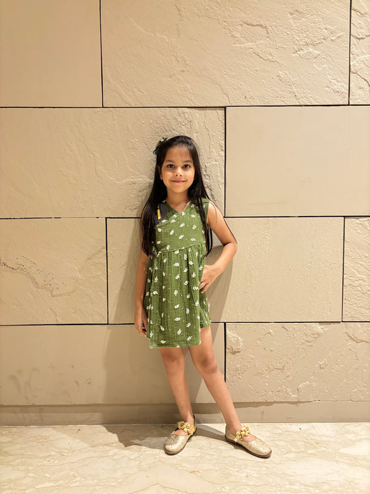 Koala Girls Leaf Embrodiery Wrapper Dress