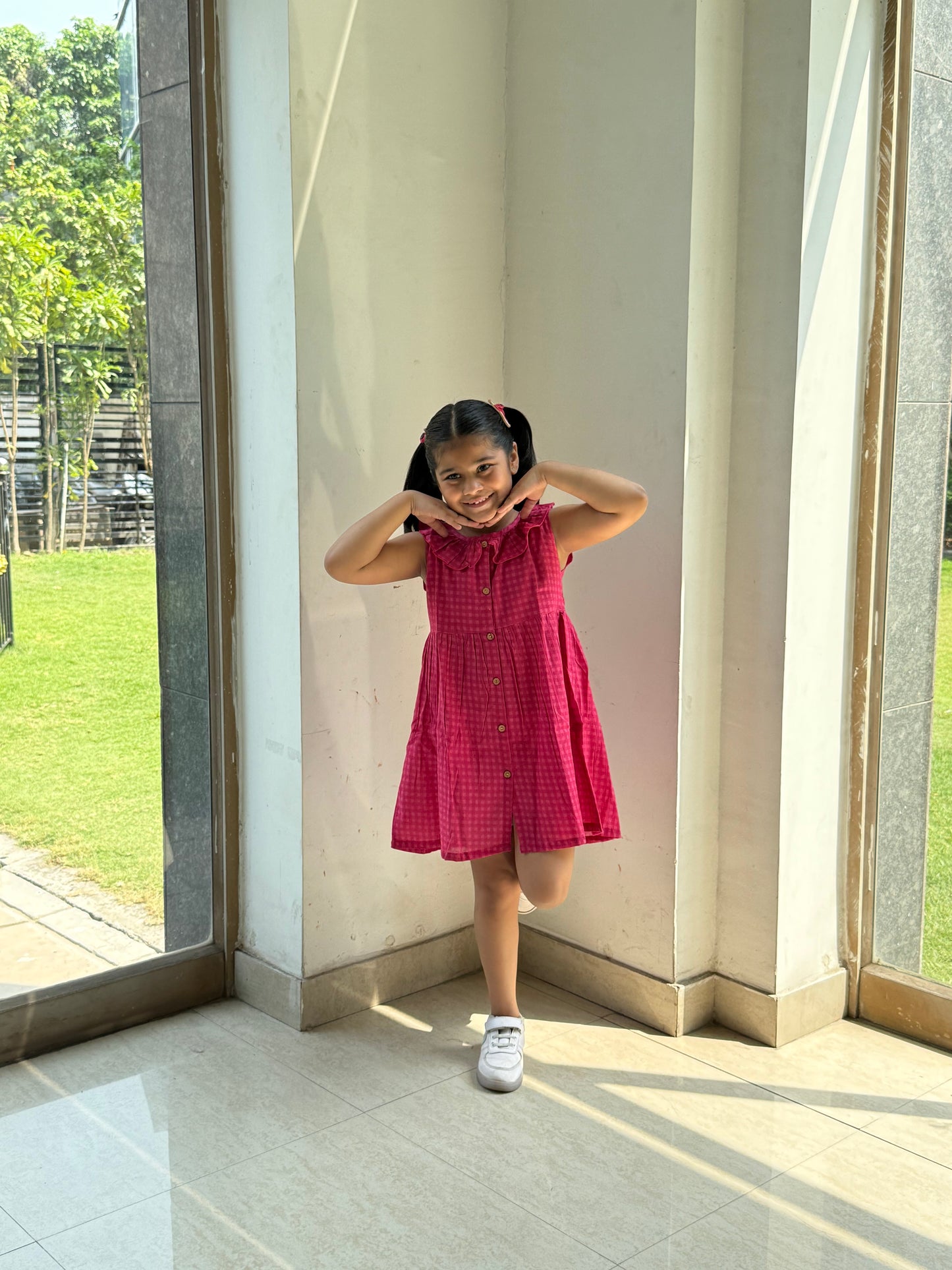 Koala Cherry Check Ruffle Dress