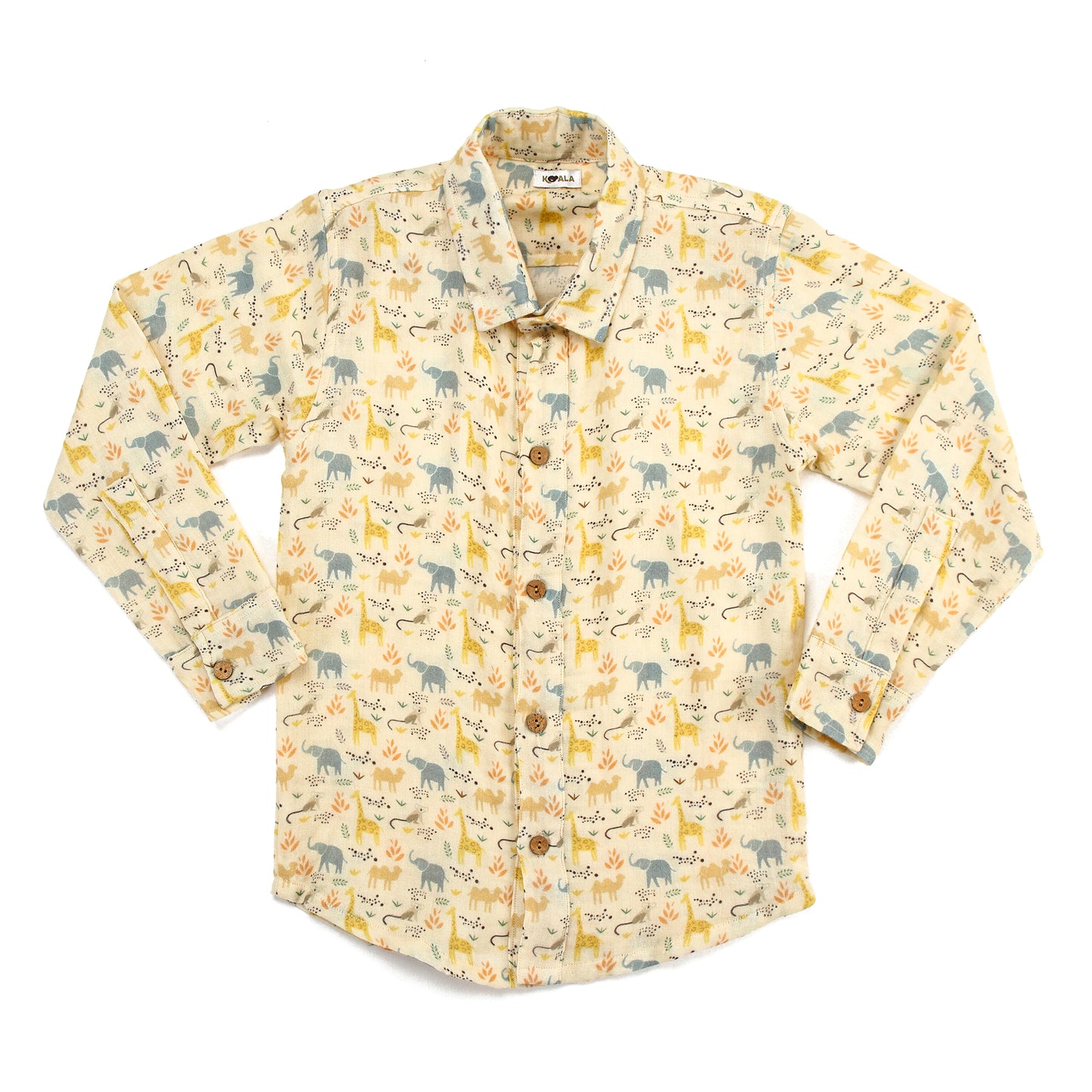 Koala Boys Animal Print Full Sleeve Organic Cotton Shirt with Navy Pants