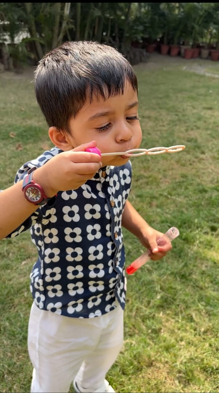 Koala Boys Navy Floral Organic Cotton Shirt & White Comfort Pant