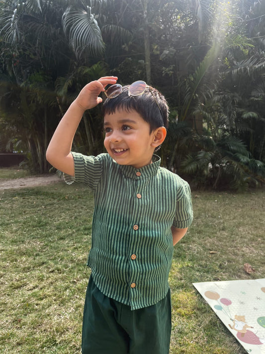 Koala boys Olive Stripes Charm Shirt with Olive Pants