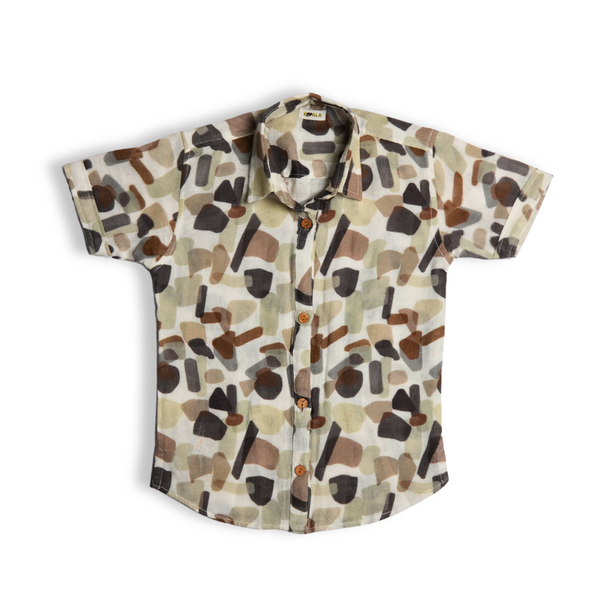 Koala Boys Camouflage Print Half Sleeve Mulmul Shirt