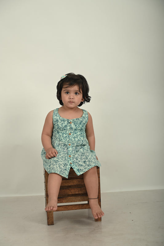 Koala Teal Bloom Button Dress