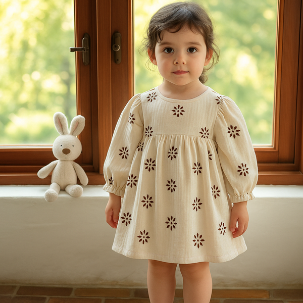 Koala Embrodiery Fringed Fit and Flare Dress