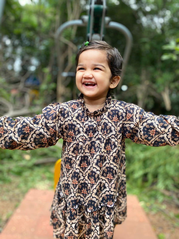 Koala Ethnic Motif Print Puff Sleeves Dress